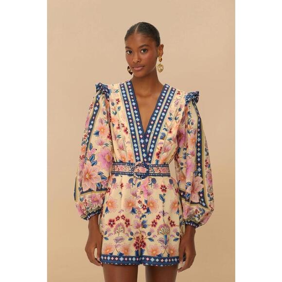 FARM Rio Pants - Last 1! Farm Rio Cream Superbloom Tapestry Floral Organic Cotton Romper